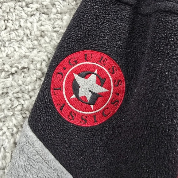Guess Sweater Mens‎ Medium Black Red Fleece Spellout 1/4 Zip Vintage Y2K - Picture 9 of 13